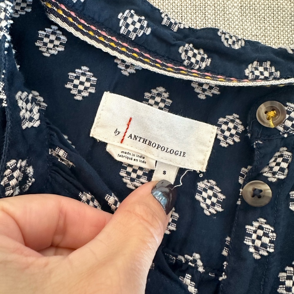 Anthropologie blue and white Dolman Sleeve button up blouse - Picture 10 of 12
